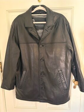 Weathervane Weatherproof Genuine Black Leather Car Coat Zip Out Liner L